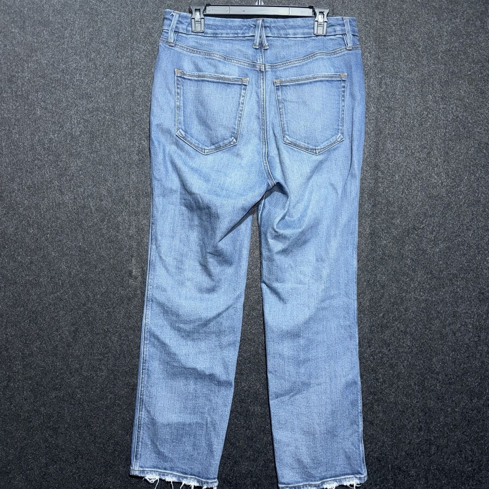 Good American Distressed Hem Good Curve Straight Blue Jeans Women's Size 12 - Picture 4 of 7
